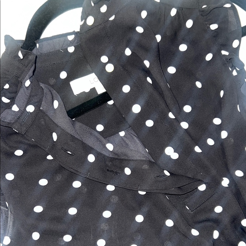 LOFT Black and White Polka Dot Blouse - Picture 4 of 8